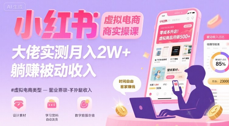 小红书虚拟电商，大佬实测月入2W+，实现被动收入-副业宝典