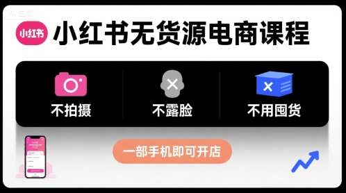 小红书无货源电商课程，不拍摄不露脸不用囤货，一部手机即可开店-副业宝典