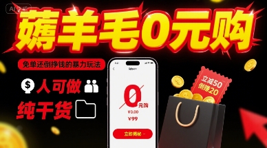 薅羊毛0元购，免单还倒挣钱的暴力玩法，人人可做，纯干货-副业宝典