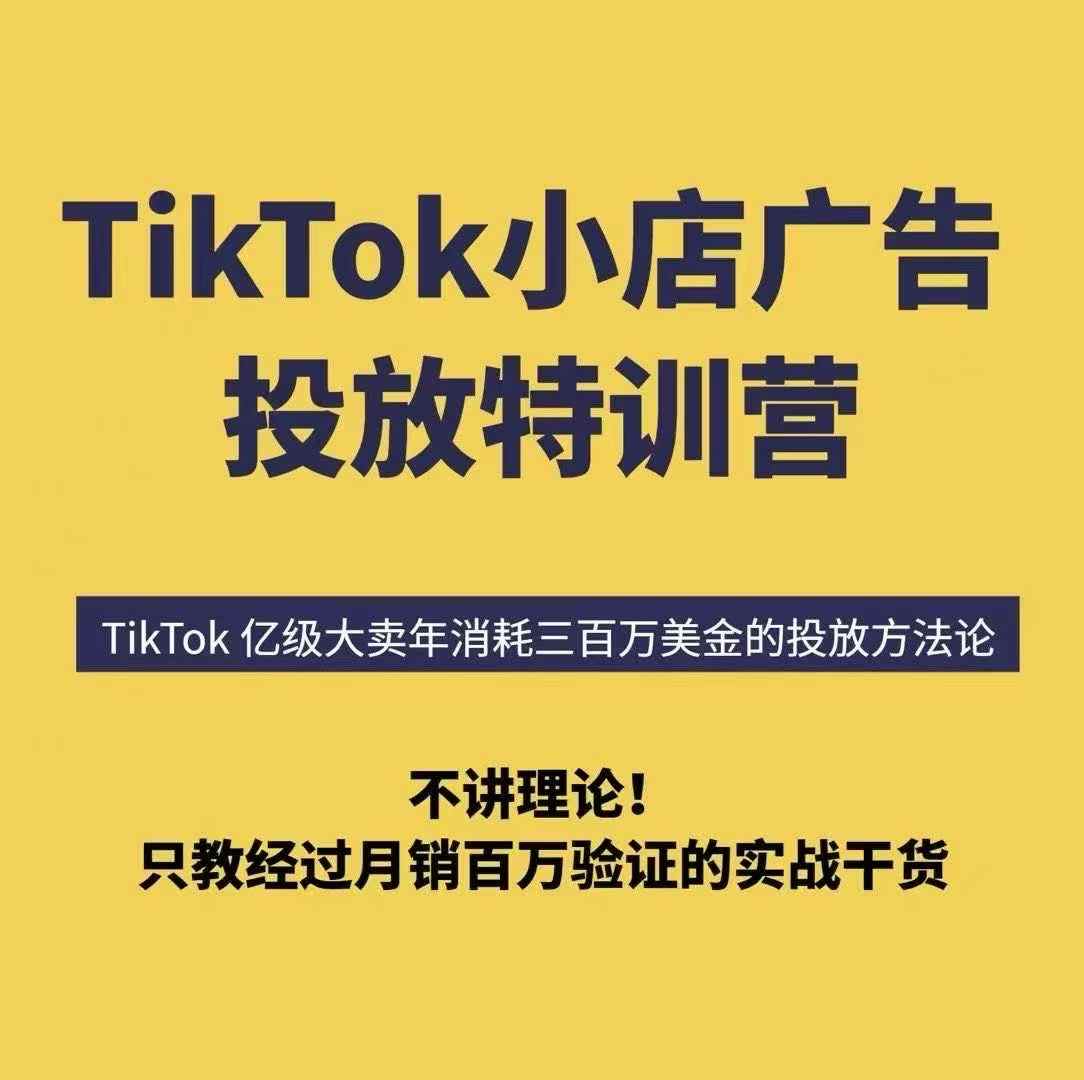 TikTok小店广告投放特训营，6天破局计划专治各种“投不动”，教你经过月销百万验证的实战干货-副业宝典