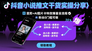 抖音小说推文干货实操分享，混剪+AI图片卡特效爆量全流程，0粉丝0门槛可做-副业宝典