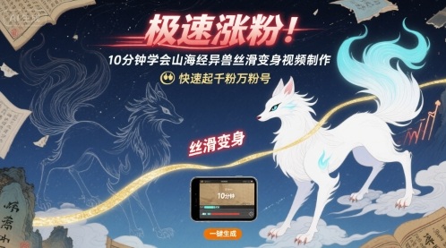 极速涨粉！10分钟学会山海经异兽丝滑变身视频制作，快速起千粉万粉号-副业宝典