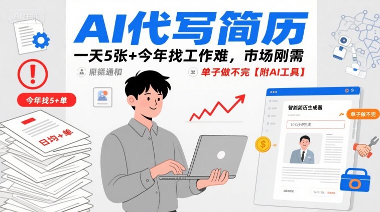 AI代写简历，一天5张+今年找工作难，市场刚需，单子做不完【附AI工具】-副业宝典