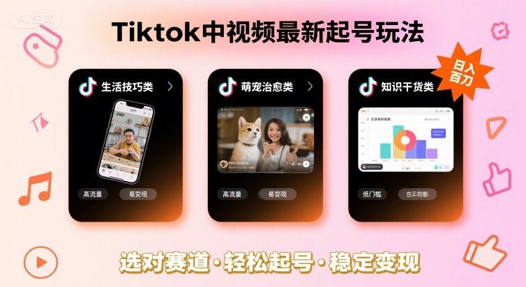 Tiktok中视频最新起号玩法，想要日入百刀，做好这几个赛道就可以了-副业宝典