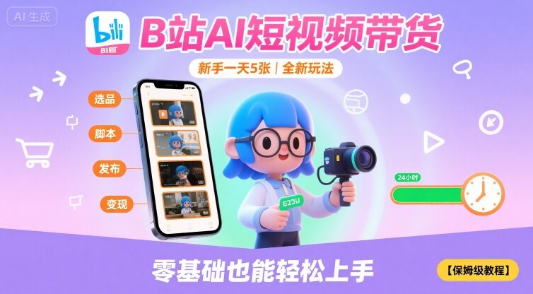 B站AI短视频带货，新手一天5张，全新玩法【保姆级教程】-副业宝典