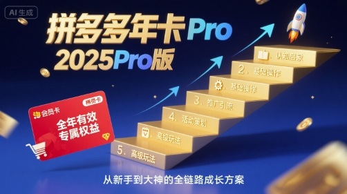 拼多多年卡2025Pro版，五大板块从认知到基础、从推广到活动、从活动到玩法-副业宝典