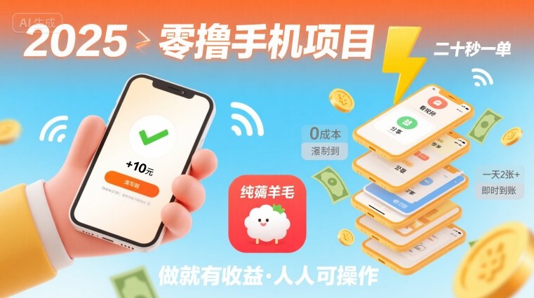 2025年零撸手机项目，二十秒一单，纯薅羊毛 一天2张+做就有-副业宝典