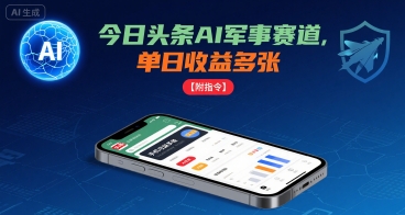 今日头条AI军事赛道，单日收益多张 ，手机可做【附指令】-副业宝典