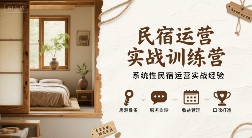 民宿运营实战训练营，系统性民宿运营实战经验-副业宝典