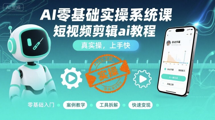 AI零基础实操系统课，短视频剪辑ai教程，真实操，上手快-副业宝典