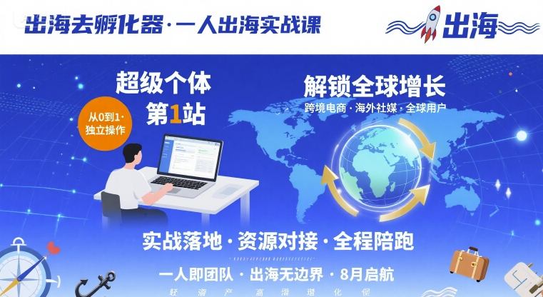 出海去孵化器，一人出海实战课，​超级个体第1站，解锁全球增长-副业宝典
