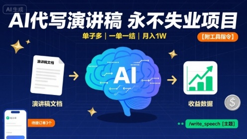 AI代写演讲稿，永不失业项目，单子多，一单一结，月入1W【附工具指令】-副业宝典