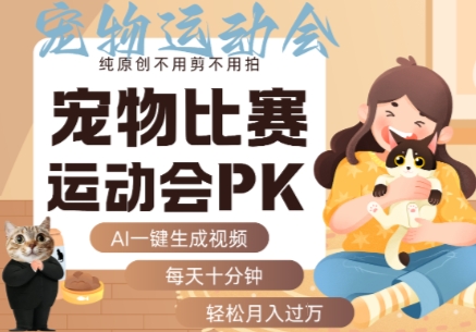 AI一键生成宠物比赛运动会PK视频，纯原创不用剪不用拍，每天十分钟，轻松月入过1W+-副业宝典