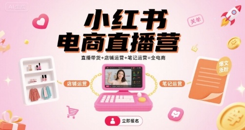 小红书电商直播营，直播带货+店铺运营+笔记运营=全电商-副业宝典
