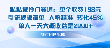 私域冷门赛道单个收费198米引流模板简单人群精准 45%的转化率单人一天大概收益多张-副业宝典