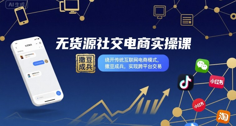 无货源社交电商实操课，绕开传统互联网电商模式，撒豆成兵，实现跨平台交易-副业宝典