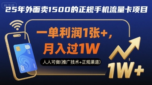 25年外面卖1500的正规手机流量卡项目，一单利润1张+，月入过1W，人人可做(推广技术+正规渠道)【揭秘】-副业宝典