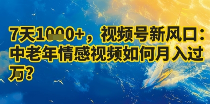 7天收益1k+，视频号新风口：中老年情感视频如何月入过W?-副业宝典
