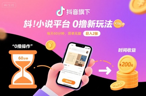 抖音旗下小说平台0撸新玩法，每天挂G60分钟，简单无脑，日入2张【揭秘】-副业宝典