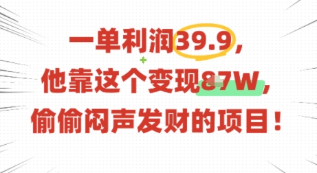 一单利润39.9，有人靠这个变现几十个，偷偷闷声发财的项目-副业宝典