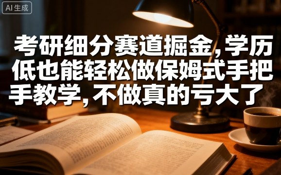 考研细分赛道掘金，日入1k+，学历低也能轻松做保姆式手把手教学，不做真的亏大了【揭秘】-副业宝典