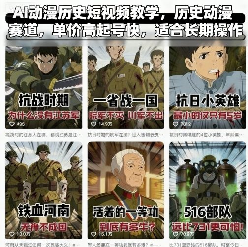 AI动漫历史短视频教学，历史动漫赛道，单价高起号快，适合长期操作-副业宝典