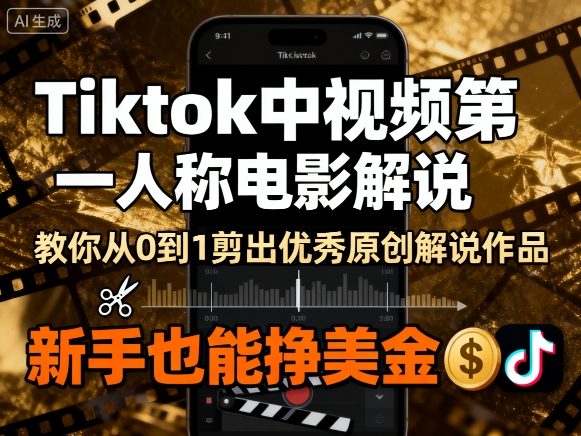 Tiktok中视频第一人称电影解说，教你从0到1剪出一个优秀的原创解说作品，新手也能挣美金-副业宝典