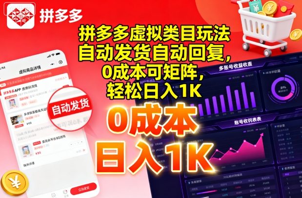 拼多多虚拟类目玩法，自动发货自动回复，0成本可矩阵，轻松日入1K【揭秘】-副业宝典