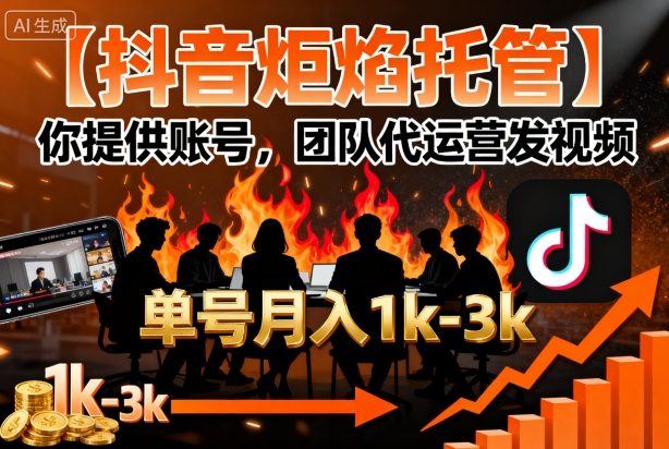 【抖音炬焰托管】你提供账号，团队代运营发视频，单号月入1k+【揭秘】-副业宝典