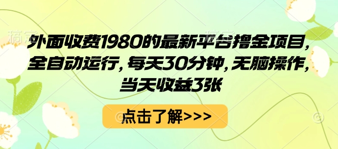 外面收费1980的最新平台撸金项目，全自动运行，每天30分钟，无脑操作，当天收益3张【揭秘】-副业宝典
