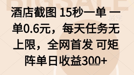 酒店截图项目，15秒一单，一单0.6米，每天任务无上限，全网首发可矩阵单日收益3张+【揭秘】-副业宝典