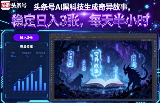 头条号AI黑科技生成奇异故事，稳定日入3张，每天半小时-副业宝典