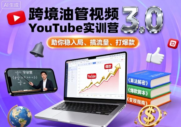 跨境油管视频YouTube实训营3.0，助你稳入局、搞流量、打爆款-副业宝典