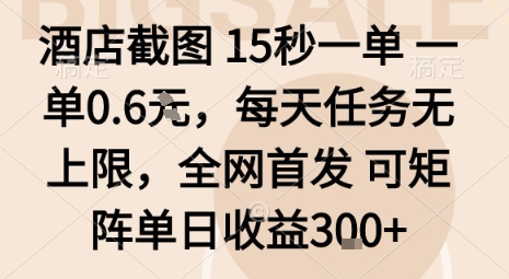 酒店截图15秒一单，一单0.6米，每天任务无上限，全网首发可矩阵单日收益3张【揭秘】-副业宝典