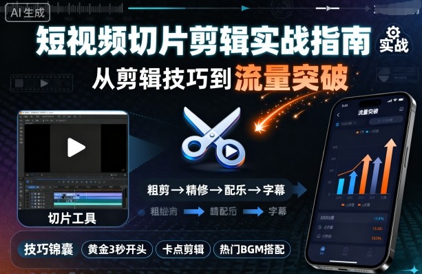短视频切片剪辑实战指南，从剪辑技巧到流量突破-副业宝典