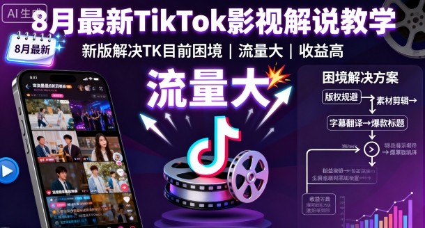 8月最新TikTok影视解说教学，新版解决TK目前困境，流量大，收益高-副业宝典