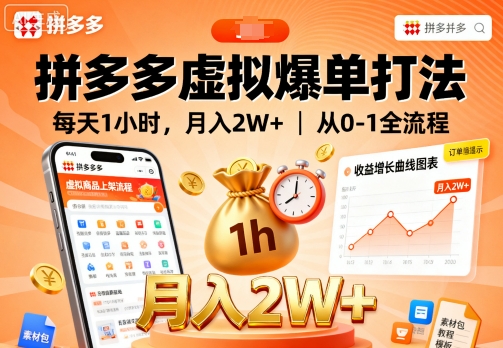拼多多虚拟爆单打法，每天1小时，月入2W+，从0-1全流程-副业宝典