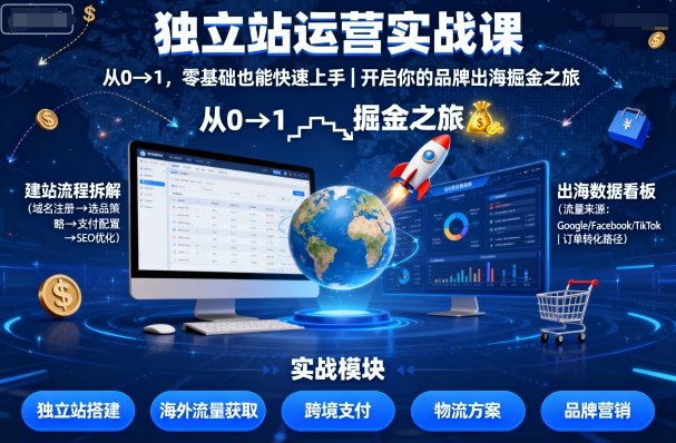 独立站运营实战课，​从0到1，零基础也能快速上手，开启你的品牌出海掘金之旅-副业宝典