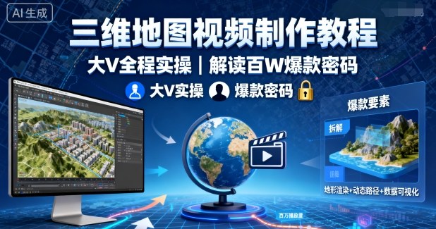 三维地图视频制作教程，大V全程实操，解读百W爆款密码-副业宝典