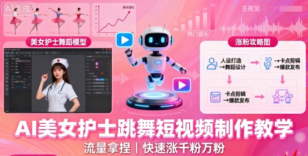 AI美女护士跳舞短视频制作教学，流量拿捏，快速涨千粉万粉【提示词+视频教程】-副业宝典