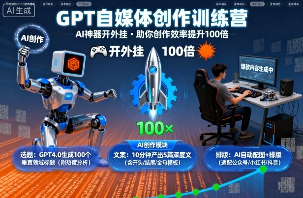 GPT自媒体创作训练营：AI神器开外挂，助你创作效率提升100倍-副业宝典