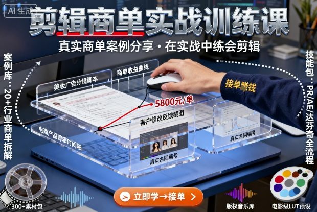 剪辑商单实战训练课，真实商单案例分享，在实战中练会剪辑-副业宝典