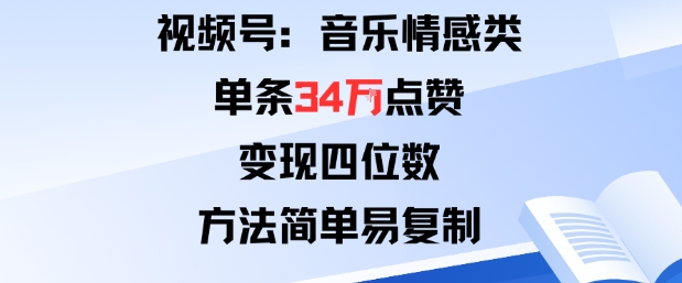 视频号分成计划新玩法：音乐情感类单条34W点赞，变现四位数，方法简单易复制-副业宝典