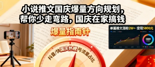 小说推文国庆爆量方向规划，帮你少走弯路，国庆在家搞钱-副业宝典