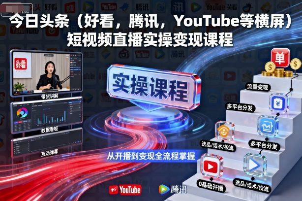 今日头条(好看，腾讯，YouTube等横屏)短视频直播实操变现课程-副业宝典
