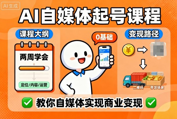 AI自媒体起号课程，0基础小白两周学会，教你自媒体实现商业变现-副业宝典