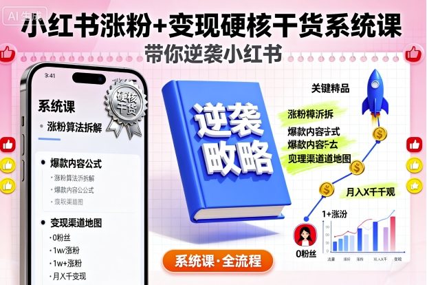 小红书涨粉+变现硬核干货系统课，带你逆袭小红书-副业宝典