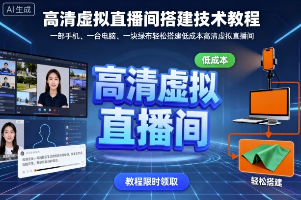 高清虚拟直播间搭建技术教程，一部手机、一台电脑、一块绿布轻松搭建低成本高清虚拟直播间-副业宝典