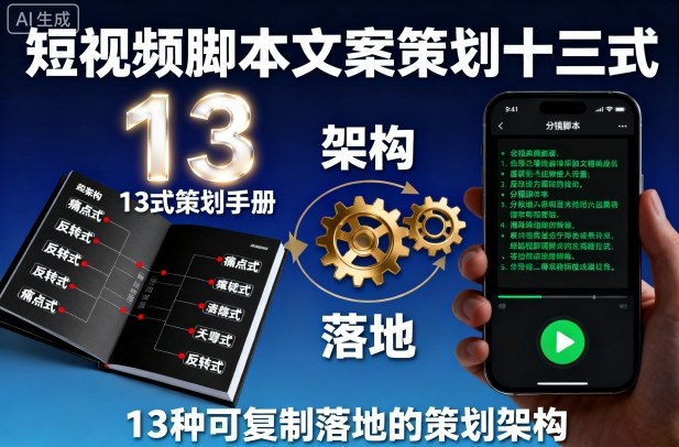 短视频脚本文案策划十三式，13种可复制落地的策划架构-副业宝典