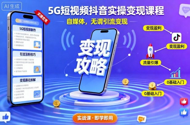5G短视频抖音实操变现课程，自媒体，无谓引流变现-副业宝典